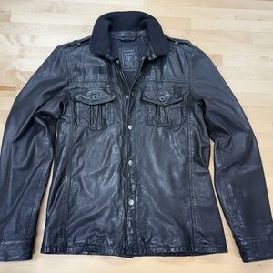Men’s Guess Black Leather Button Up Jacket Size Small